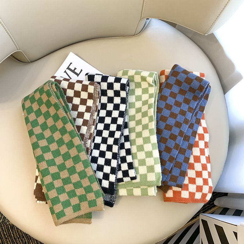 Checkerboard Children's Wool Scarf Knitted Korean Check Children Thick Warm Autumn and Women Baby Scarf Men Kids Scarf