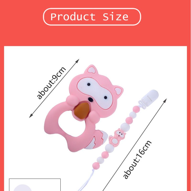 Chewable Silicone Raccoon Teether Baby Teething Pacifier Clip Dummy Chain Holder Silicone Pacifier Clip