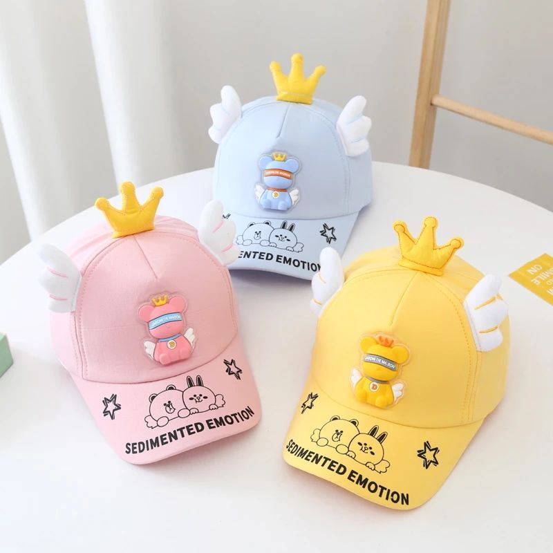 Children's Cartoons Hats Cute Crown Angel Wings Little Bear Caps for Boys Girls Letter Printing Kids Baseball Cap