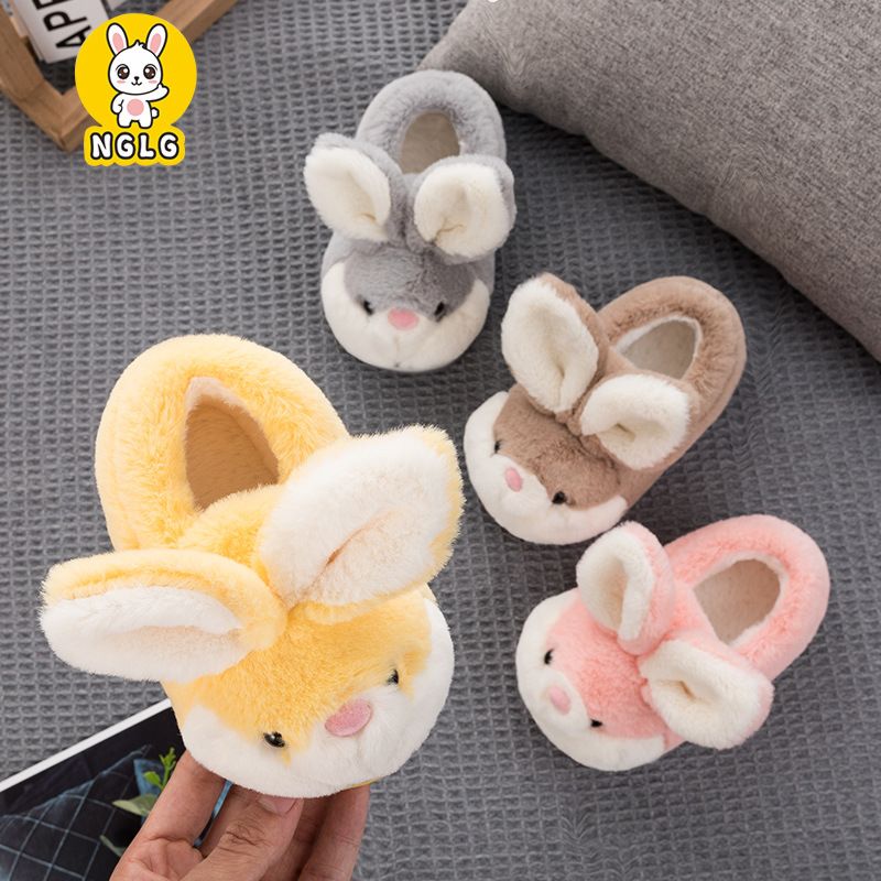 Children's Cotton Slippers Interior Home Cotton Shoes Children's Heel Non-Slip Boys and Girls Baby Slippers Autumn And