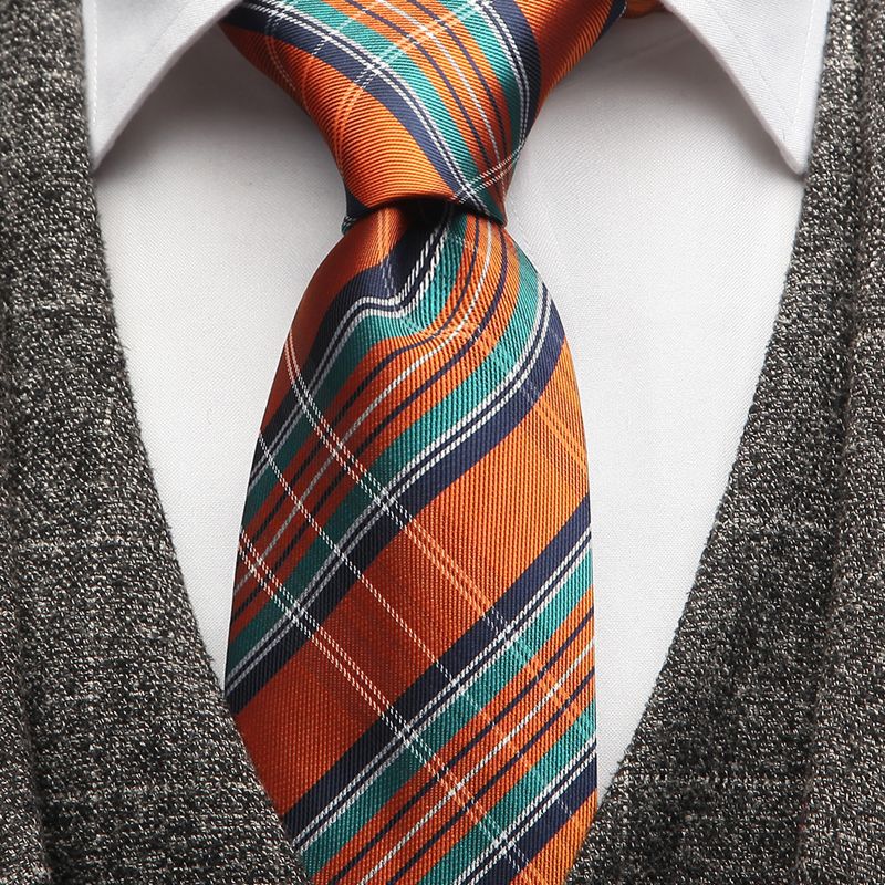 Classic Ties Mens Orange Plaid Microfiber Woven Tie Check Necktie