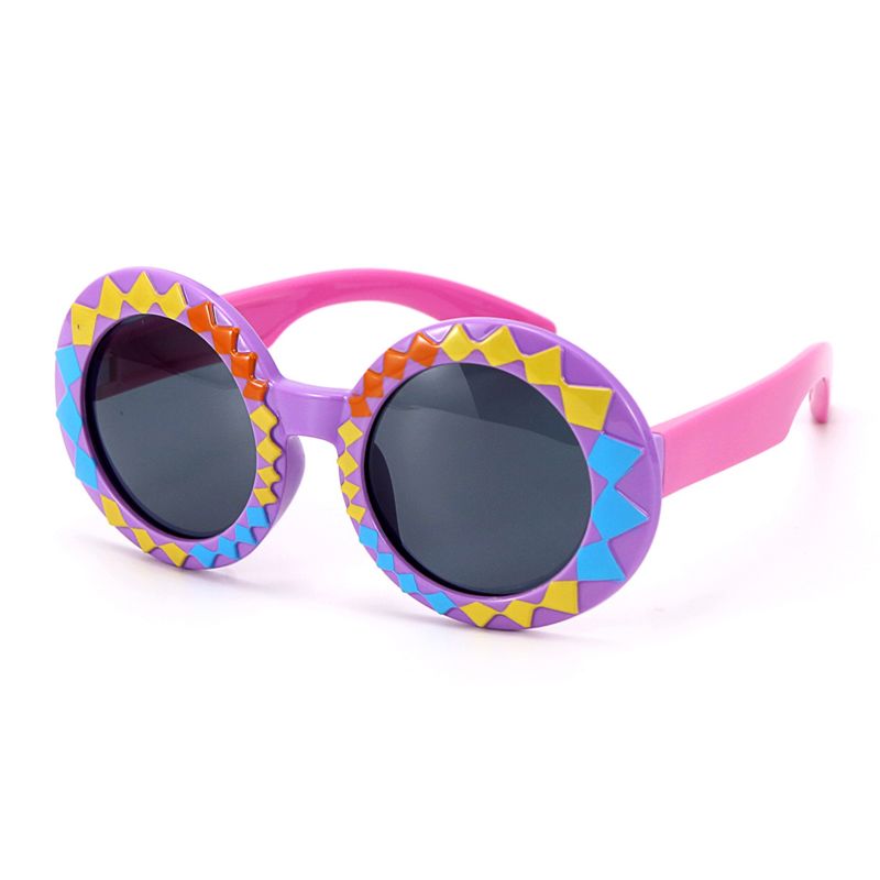 Colorful Retro Cartoon Silicone round Kids Polarized Sunglasses with Strip