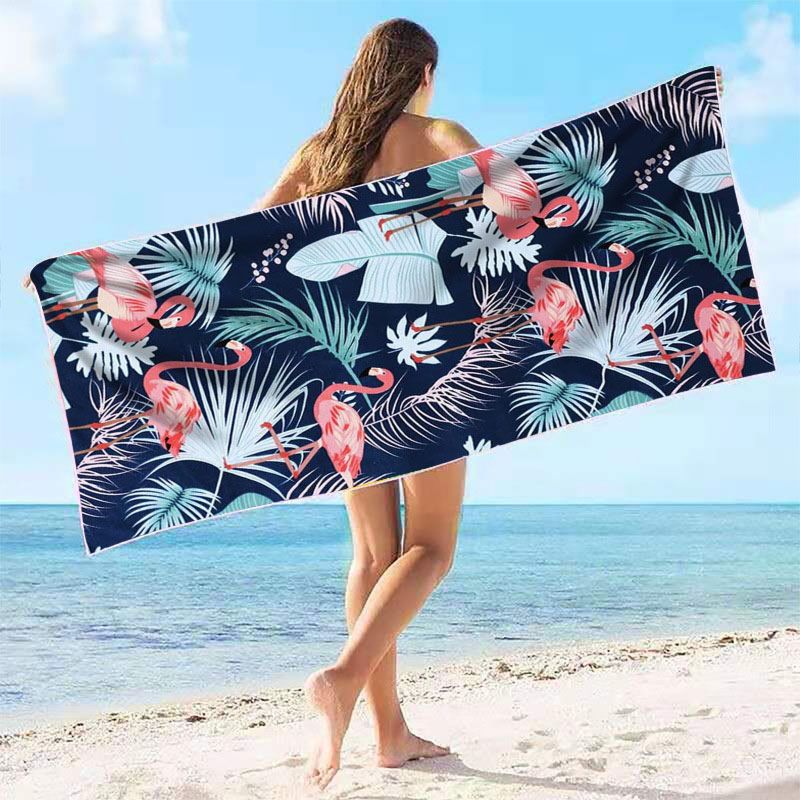 Customise Flamingo Pink Logo Printed Microfiber Recycled No Sand Personalized Swimming Pool Beach Towel