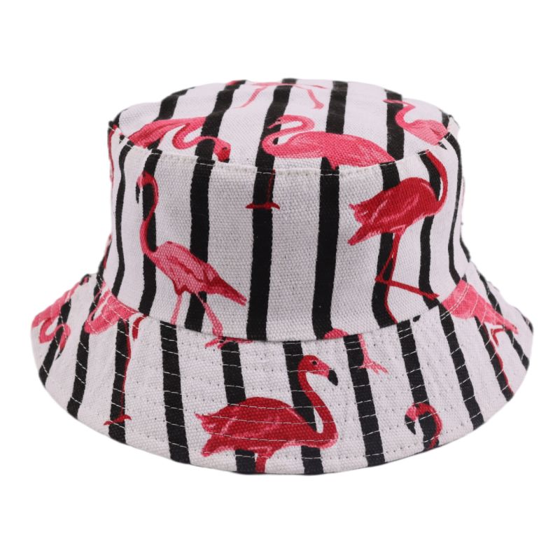 Customized Embroidered Canvas Boys Wide Brim Flamingo Full Print Bucket Hat