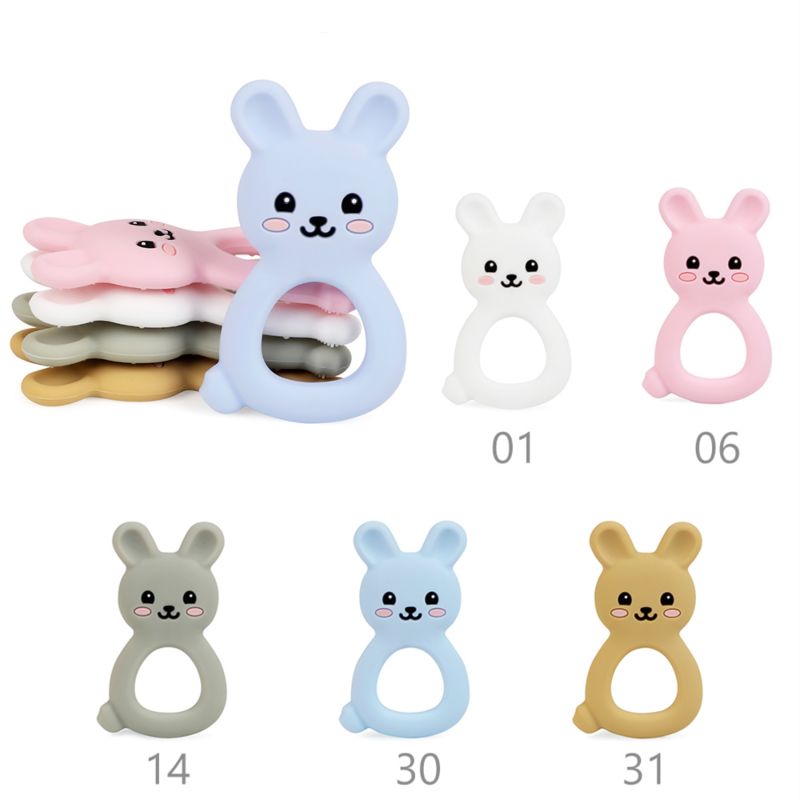 Customized Logo Bpa Free Food Grade Natural Rabbit Silicone Baby Teether Ring
