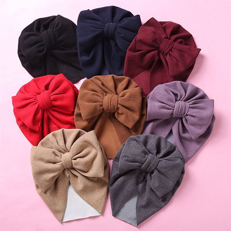 Cute Bear Ear Bowknot Turban Hats Sweet Soft Elastic Caps for Newborn Baby Boy Girls Headwraps