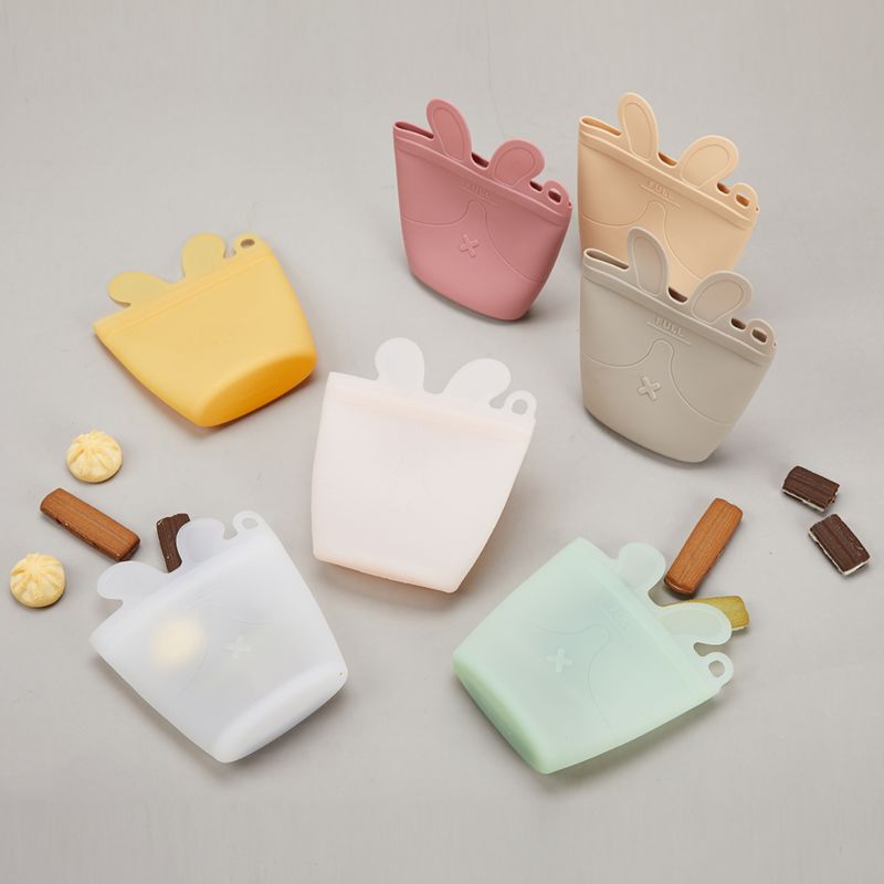 Storage Pouch  Zipper Reusable Baby Kids Silicone Snack Bag With Clip