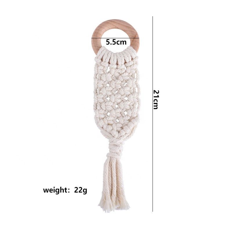Eco Woven Braided String Cotton Rope Crochet Macrame Baby Teether Crochet Pacifier Chain Baby Teethers