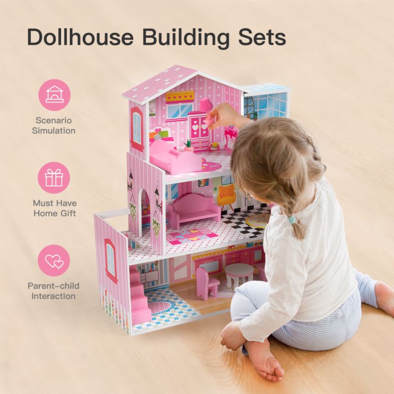 Educational Toys Furniture Sets Classic 3 Floors Super Large Dreamy Classic Dollhouse Great Gift for Kids