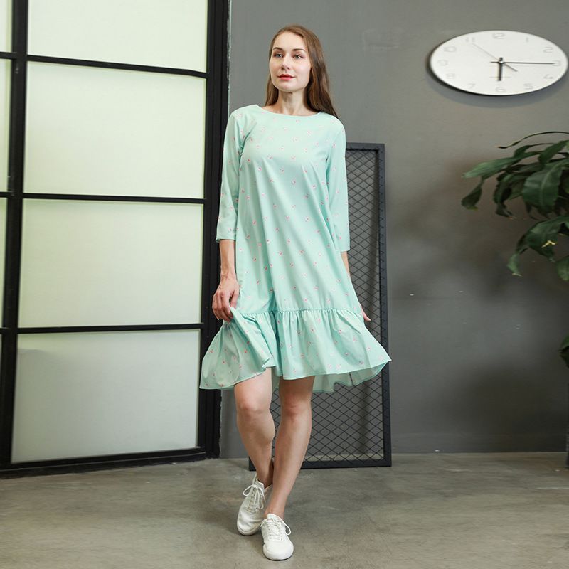 European and American Ruha Knitted Sweet Korean Dress Long Sleeve Floral Dress Lolita Casual Dress