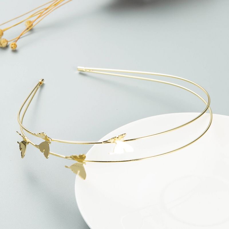 Fashionable Metal Butterfly Hair Accessories Elegant Double Gold Plated Butterfly Headband for Woman