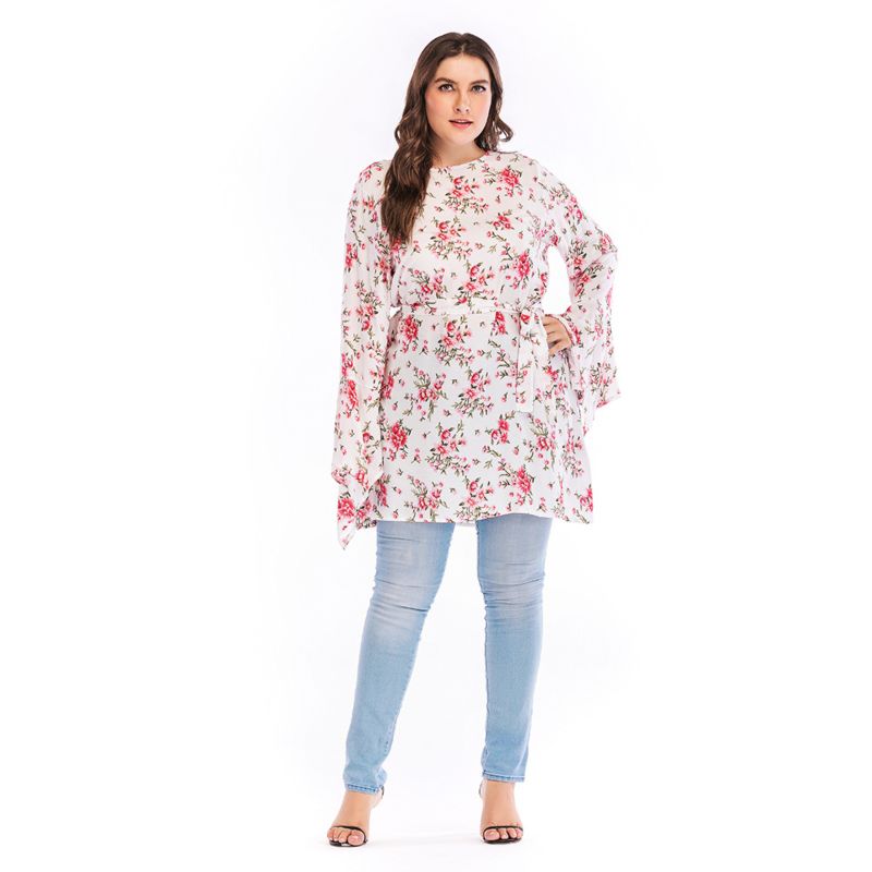 Floral Maxi O-Neck Printed Casual Women Tops