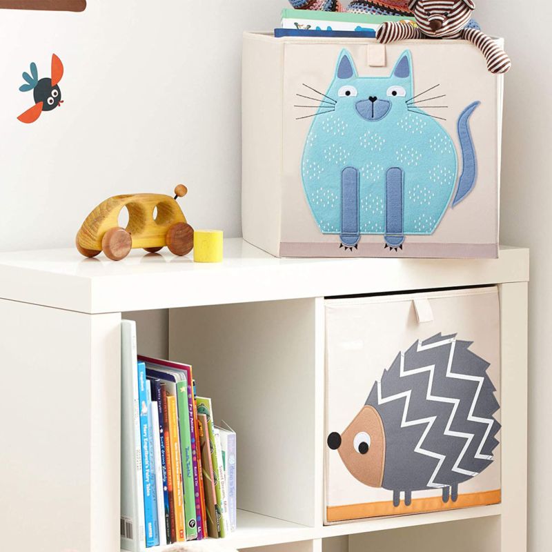 Foldable Grey Cute Children Baby Toy Storage Cube Chest Box Large Decorative Storage Bin with Logo