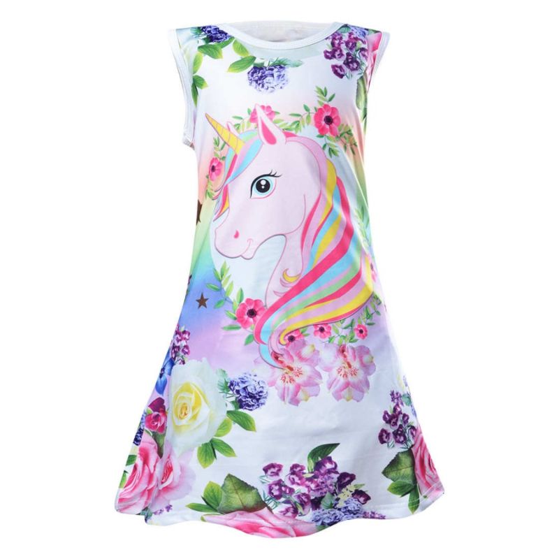 Girl Butterfly Unicorn Print Baby Girl Dress Party Sleeveless Princess Christmas Dress