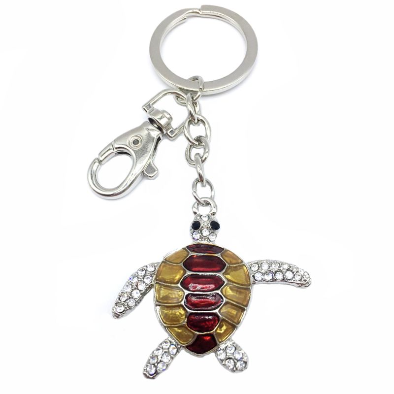 Ocean Tourist Attraction Souvenir Birthday Purse Charm Rhinestone Zinc Alloy Pendant Sea Turtle Key Chain for Gift