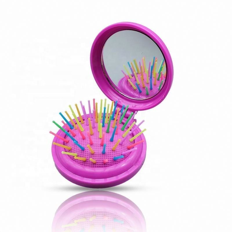 Pocket Hair Brush Plastic Comb Private Label Size Mirror Set with Cartoon Foldable Women Kids