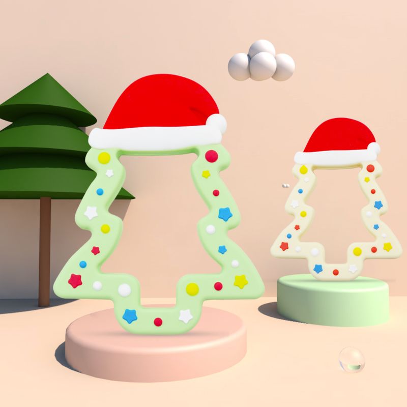 Popular Melikey Silicone Xmas Tree Christmas Teething Toys Silicone Baby Teether