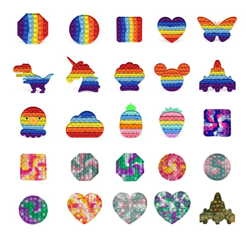 Rainbow Tie-Dye Silicone Sensory Autism Push Toys Game Last Fidget Toy