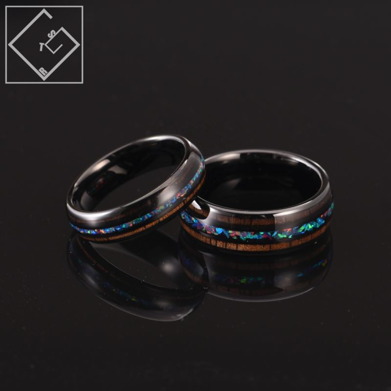 Ready to Ship Wood and Opal Inlay Tungsten Men Rings