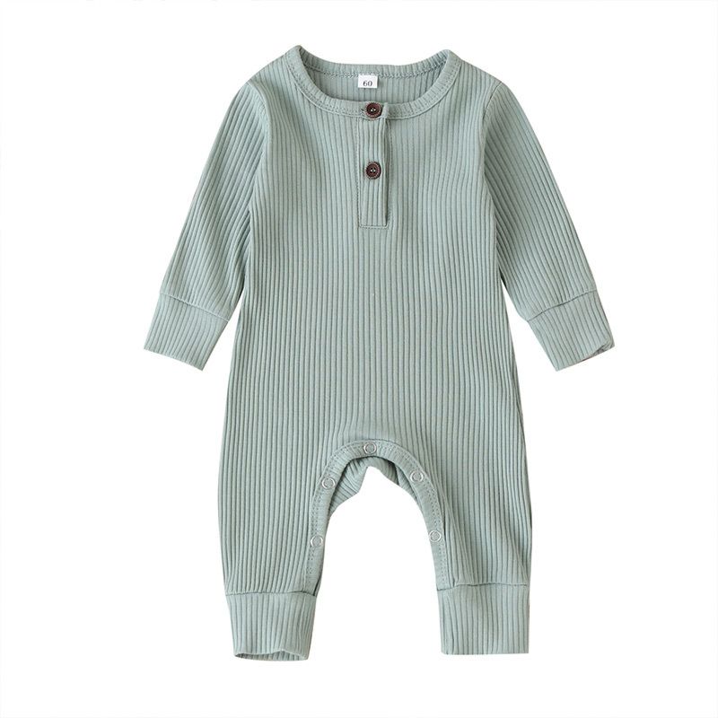 Newborn Baby Ribbed Cotton Baby Girls Boys Jumpsuit With Button