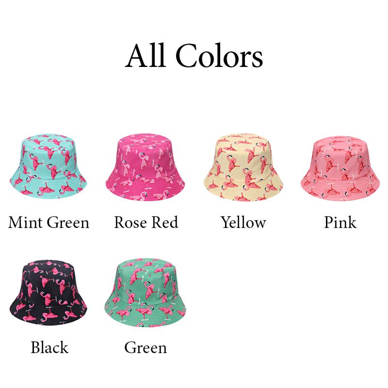 Saki E-Commerce Flamingo Printed Pattern Unisex Cotton Fishing Hat Bucket Hats