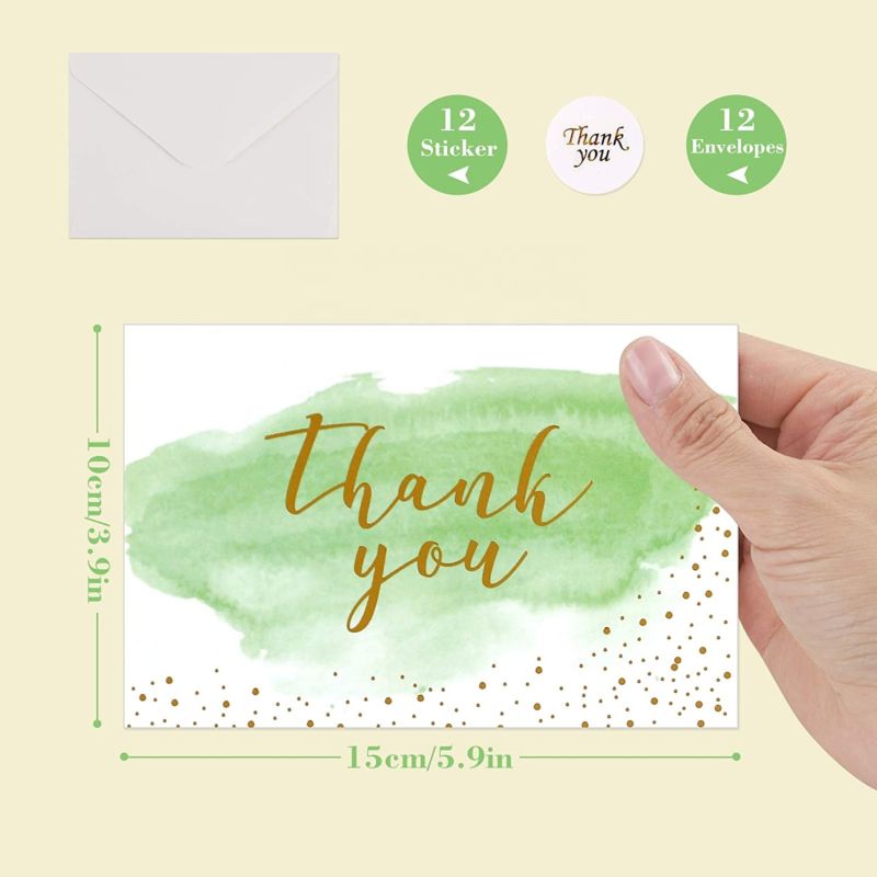 Sell 12 Pack Watercolor Thank You Greeting Cards with 12 Stickers and 12 Envelopes for Children Birthday Wedding