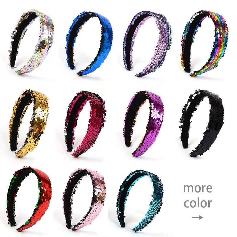 Shenglan Design Two-Sided Sequins Headband Women Kid Flip Sequin Headband Shiny Bing Non Slip Hair Headband Hair Accessories