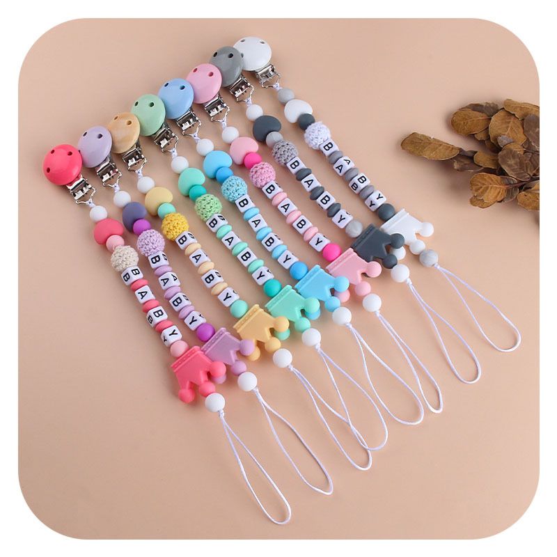 Silicone Baby Pacifier Clip Handmade Free Personalized Crochet Beads Silicone Crown Pacifier Chain Holder Baby Safe Teething