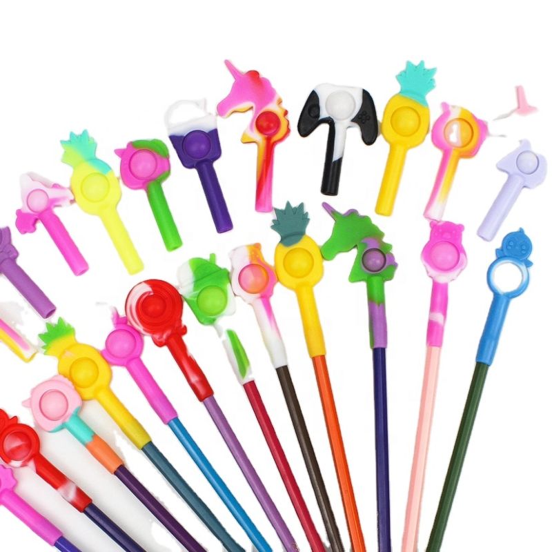 Silicone Pop Pencil Topper Pop Pen Cap Fidget Toys for Scholl
