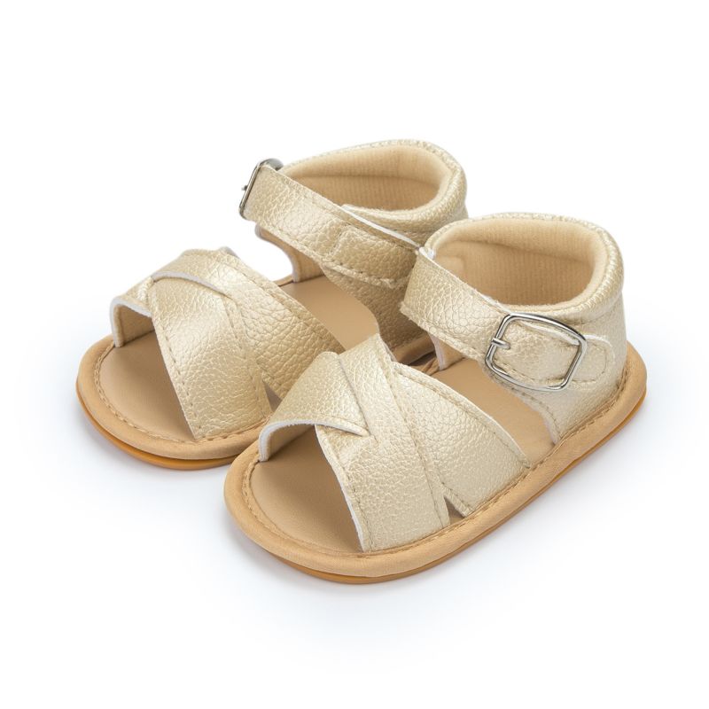 Solid Pu Leather Baby Sandals 0-18M Baby Girl Shoes with Buckle Strap