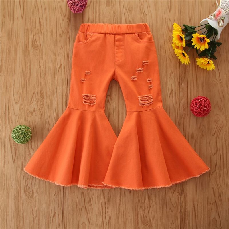 Toddler Little Girls Denim Pants Bell Bottom Jeans Trousers for 2-7 Years Kids