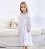 Customized Kids Nightwear Girls Long Pure Cotton Sleeve Kid Pajamas White Color Kids Sleeping Dress Girls' Sleepwear