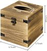 Burnt Brown Wood Square Facial Tissue Box Holder Cover with Hinged Lid