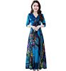 Cross Border Women's Long Sleeve Waist Cut Flower Dress Autumn over Knee Ice Silk Young Women Dress