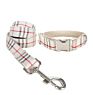 Adjustable Nylon Pet Dog Collar with Leash Harness, Classic Scottish Beige Plaid Pattern Designed
