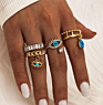 Boho Vintage Gold Star Knuckle Rings for Women Boho Crystal Star Crescent Geometric Female Finger Rings Set Jewelry