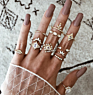 Boho Vintage Gold Star Knuckle Rings for Women Boho Crystal Star Crescent Geometric Female Finger Rings Set Jewelry