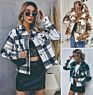 Women's Brushed Plaid Shirts Long Sleeve Flannel Lapel Button down Pocketed Flannel Shacket Jacket