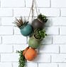 4 Pot Mixed Fall Color Tone Ceramic Hanging Flower Planter Set with Jute Rope