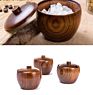 Wood Salt Jar Wooden Sugar Bowl with Spoon and Lid