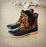 Women's Slip on Ankle Boots Personalized Waterproof Cotton Lined Black and Brown Leather round Toe Snow Rain Duck Boots