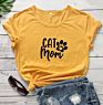 Women's Cat Mom Letter T-Shirt O-Neck Casual Shirt Oversized Loose Print T-Shirt