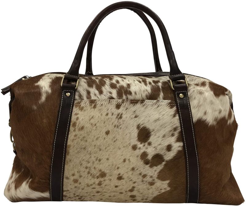 Cow Print Cowhide Leather Large Travel Tote Bag Duffle Overnight Weekend Bag Carry on Shoulder Bag