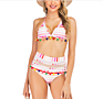 Sweet Young Girl Fringe Rainbow See through Split Bikini High Waist Swimwear