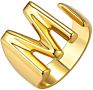 Flynee Jewelry Personalized Brass Gold Bold Initial Letter a to Z Open Alphabet Ring for Women