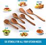 Wooden Utensils for Cooking - Non-Stick Soft Comfortable Grip Wooden Cooking Utensils - Smooth Teak Wooden Spoon Sets