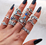 Boho Vintage Gold Star Knuckle Rings for Women Boho Crystal Star Crescent Geometric Female Finger Rings Set Jewelry