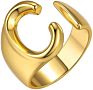 Flynee Jewelry Personalized Brass Gold Bold Initial Letter a to Z Open Alphabet Ring for Women