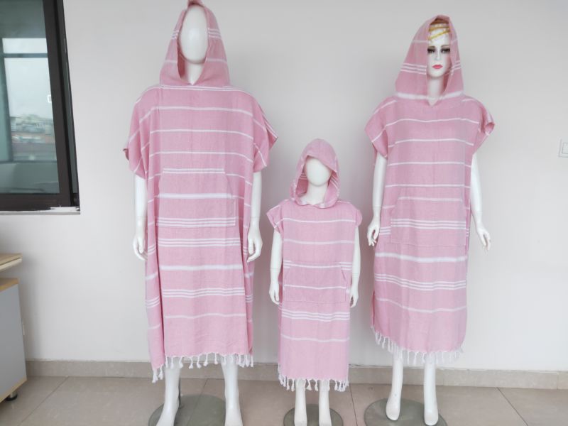 Designs 100% Cotton Turkish Poncho Changing Towel Hooded Robe with Tassel for Kids and Adults