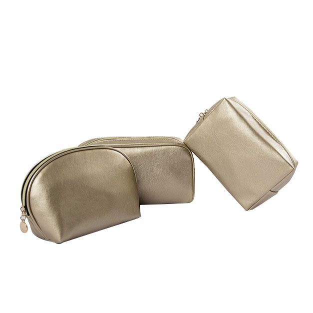 Luxury 3 Sizes Cosmetic Bag Set Waterproof Toiletry Bag Set Metallic Pu Leather Cosmetic Bag Set for Makeup